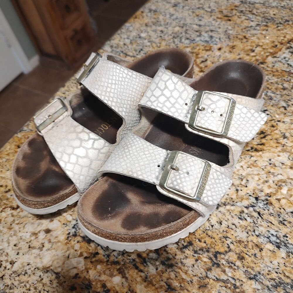 Birkenstock Women's Arizona Shiny Python Eggshell Slip On Sandals Size 37 US 6.5